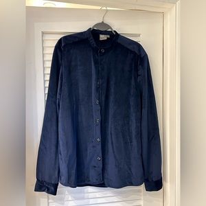ASOS Men’s Navy Velour Button Down Shirt Size Large Casual